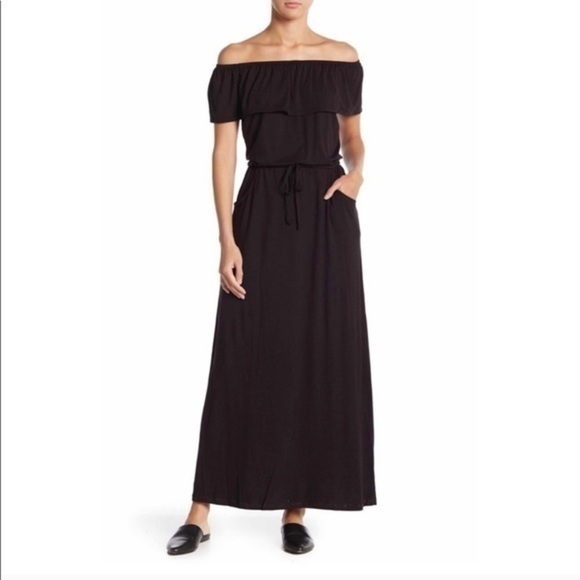 Max Studio Off the Shoulder Black Maxi Dress Small - Picture 1 of 8